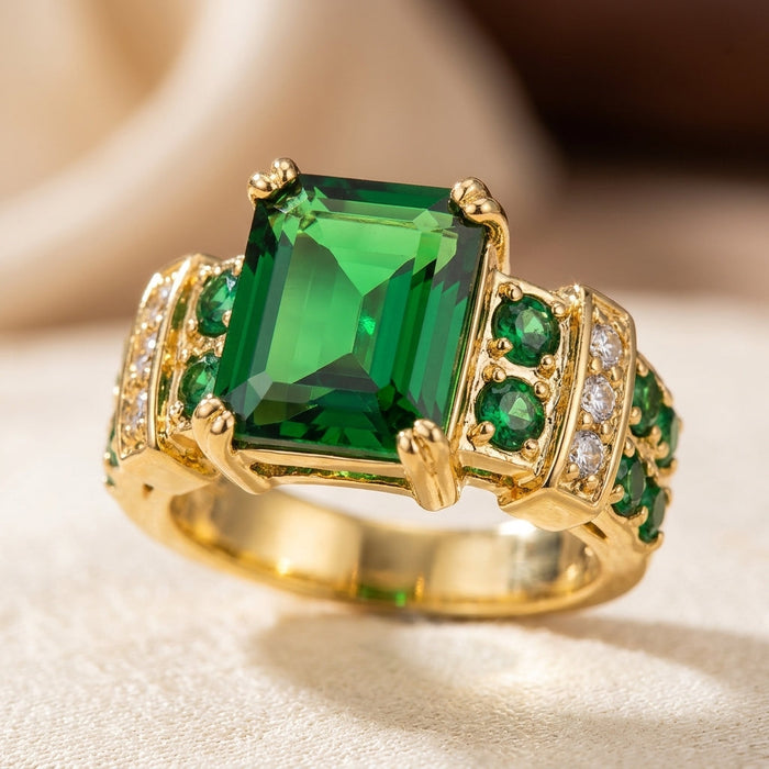 Emerald Gold Geometric Ring