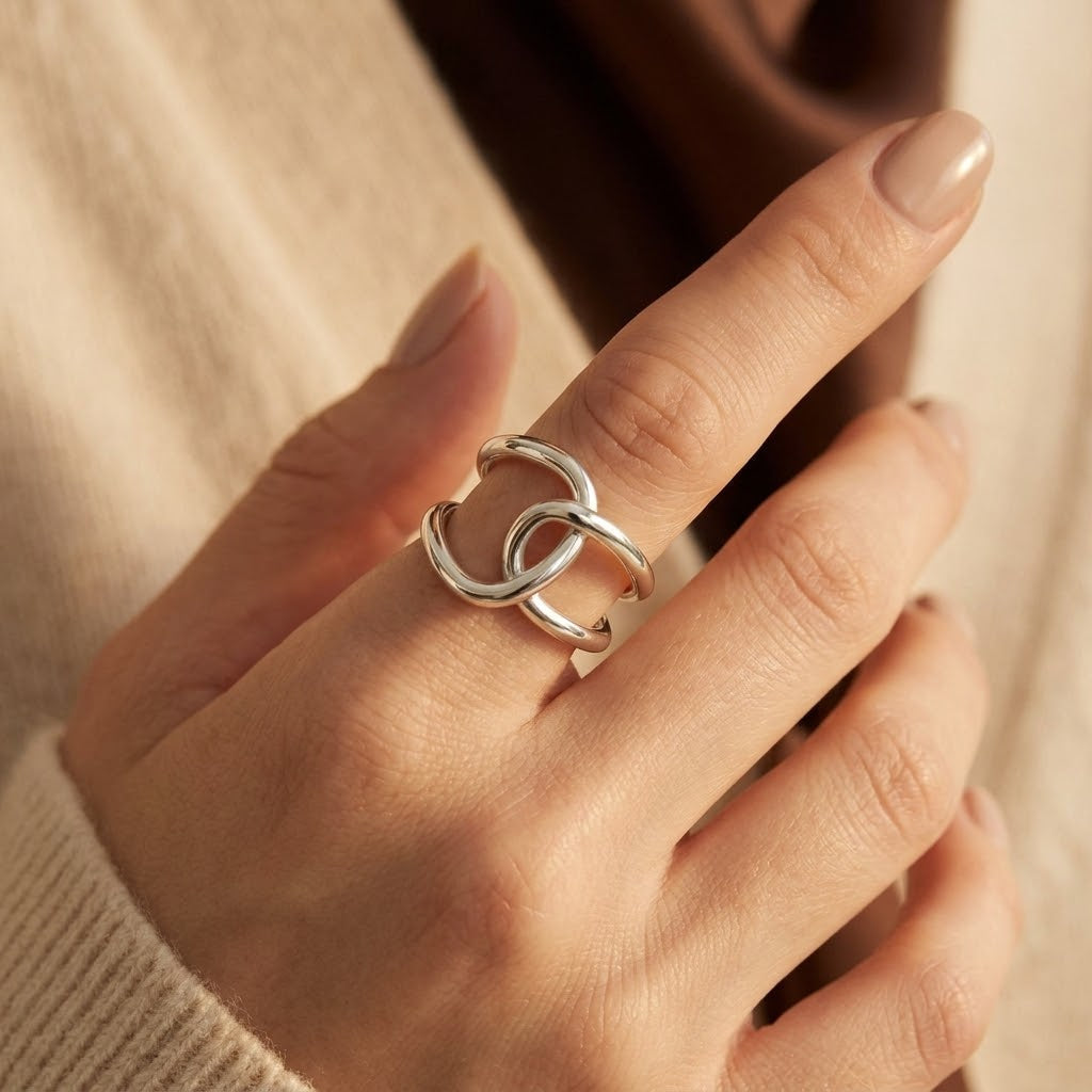 Silver Interlocking Open Band Ring