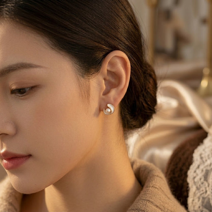 Golden Swirl Pearl Stud Earrings