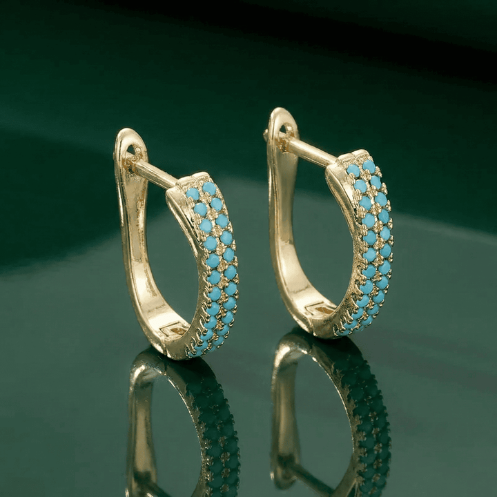 Turquoise Pavé Classic Gold Hoop Earrings