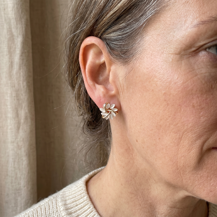 Elegant Gold Earrings with White Opal Accents