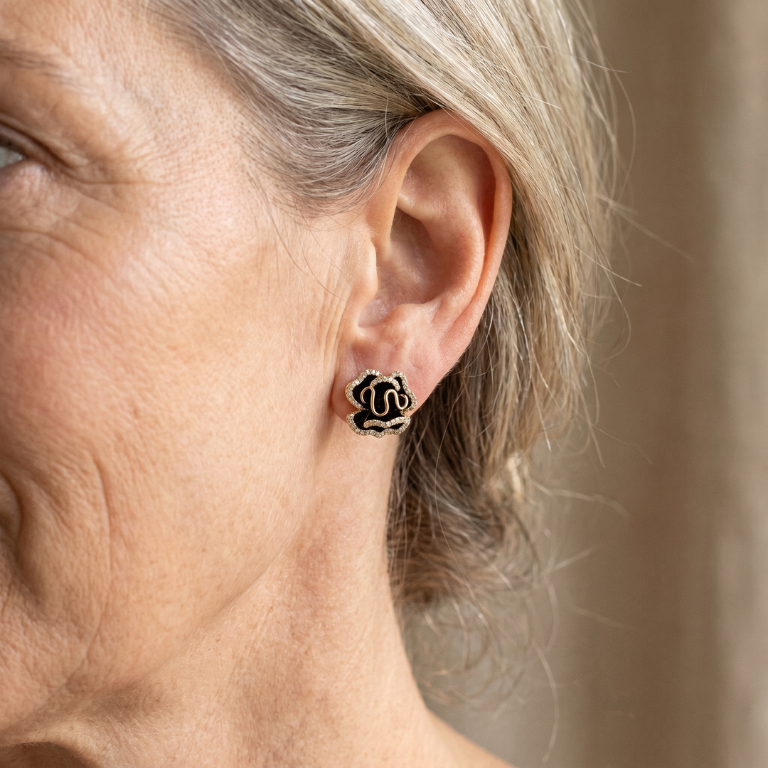 Sophisticated Gold Lotus Earrings in Black