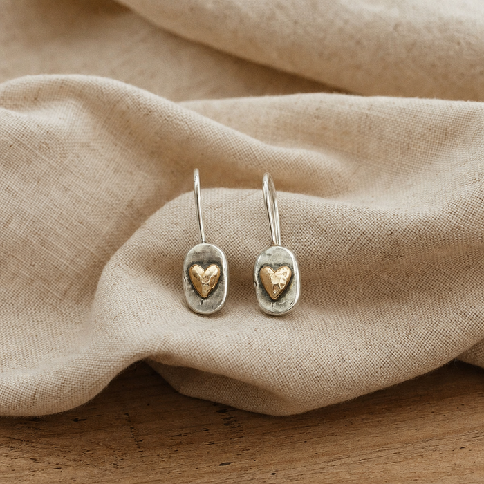 Lustrous Golden Heart Silver Earrings