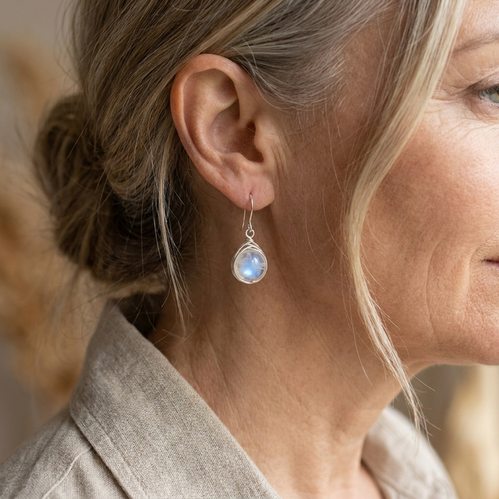 Lunar Gemstone Circular Dangle Earrings