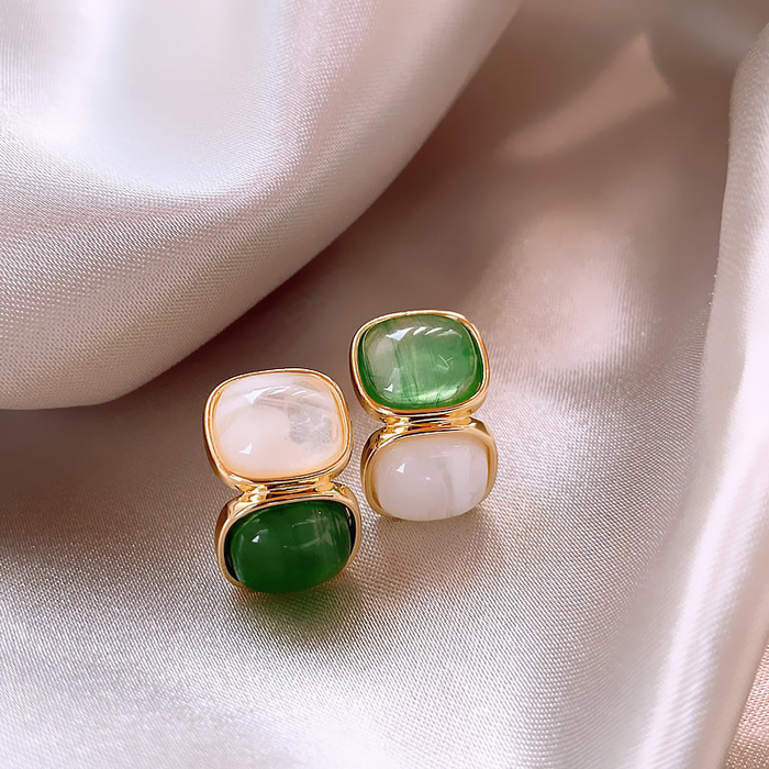 Sophisticated Gold Earrings Adorned with White and Green Gemstones